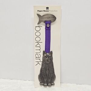 Pewter Cat & Fish Bookmark with Purple Ribbon Perfect Pet NWT